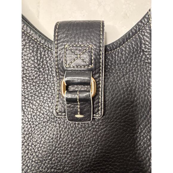 Fossil Black Pebbled Leather Shoulder Bag Purse Hobo Tote w/ Buckle & Contrast S - Picture 4 of 13